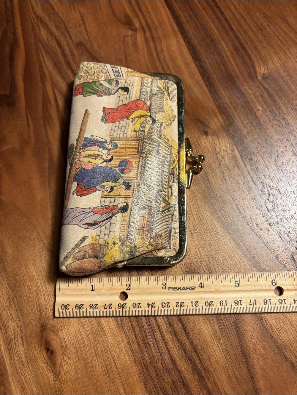 Vintage Korean leather double kiss-lock coin purse